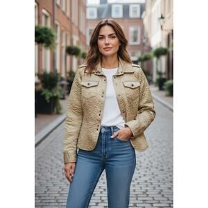 Nautica Womens Gold Diamond Quilted Stitched Jacket Size S